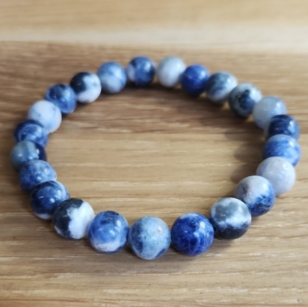 Sodalite Beaded Stretch Bracelet | Blue | Handmade - Picture 3 of 12